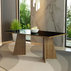 Mesa de Comedor Rectangular 8 Puestos con Tablero de Madera y Cristal MarrónNegro