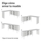 Escritorio Mesa de Oficina de Esquina Lisboa con 3 Cajones Patas y Nichos Blanco