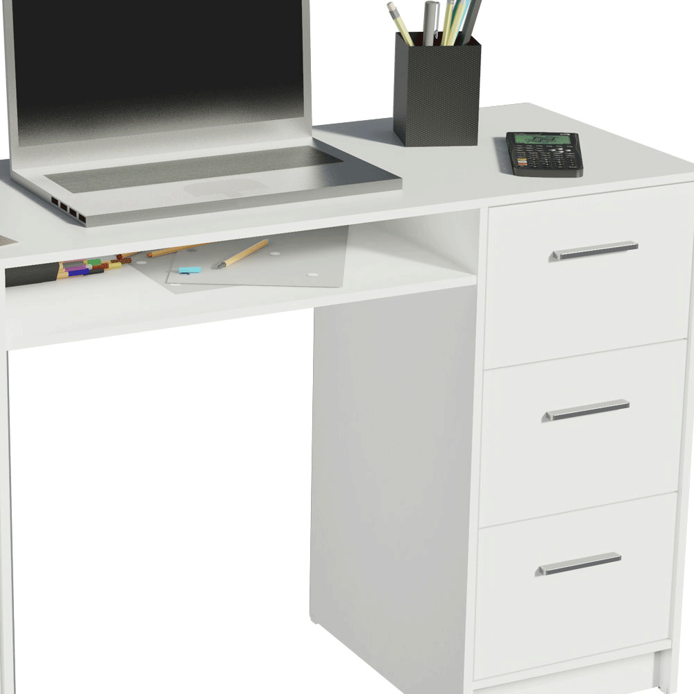 Escritorio de Oficina Alaska 137 cm 1 Puerta 3 Cajones Blanco Madesa