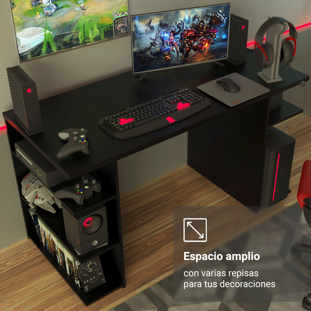 Escritorio Gamer Moderno para PC y Consola Negro