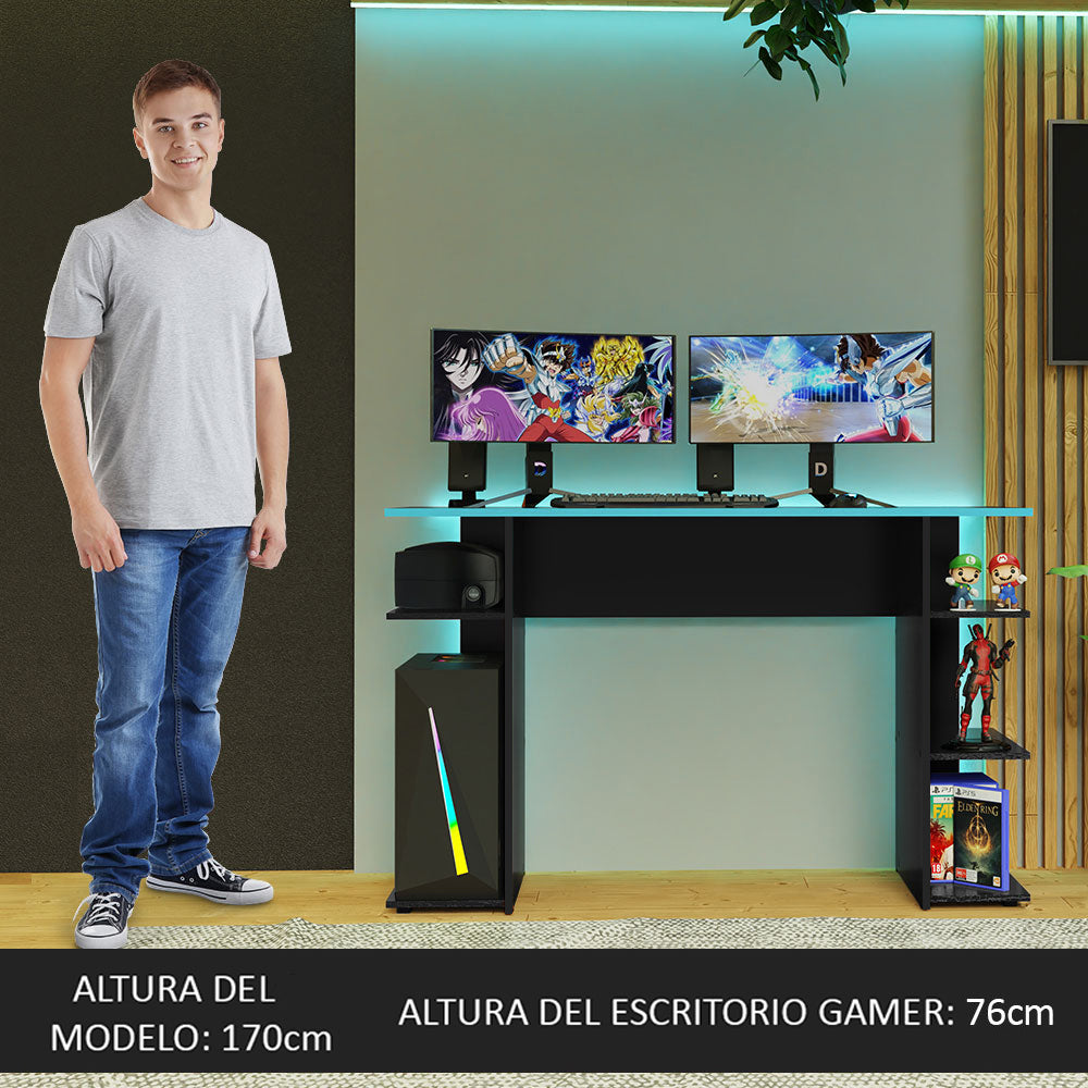 Escritorio Gamer Moderno para PC y Consola 9424 Negro/Azul