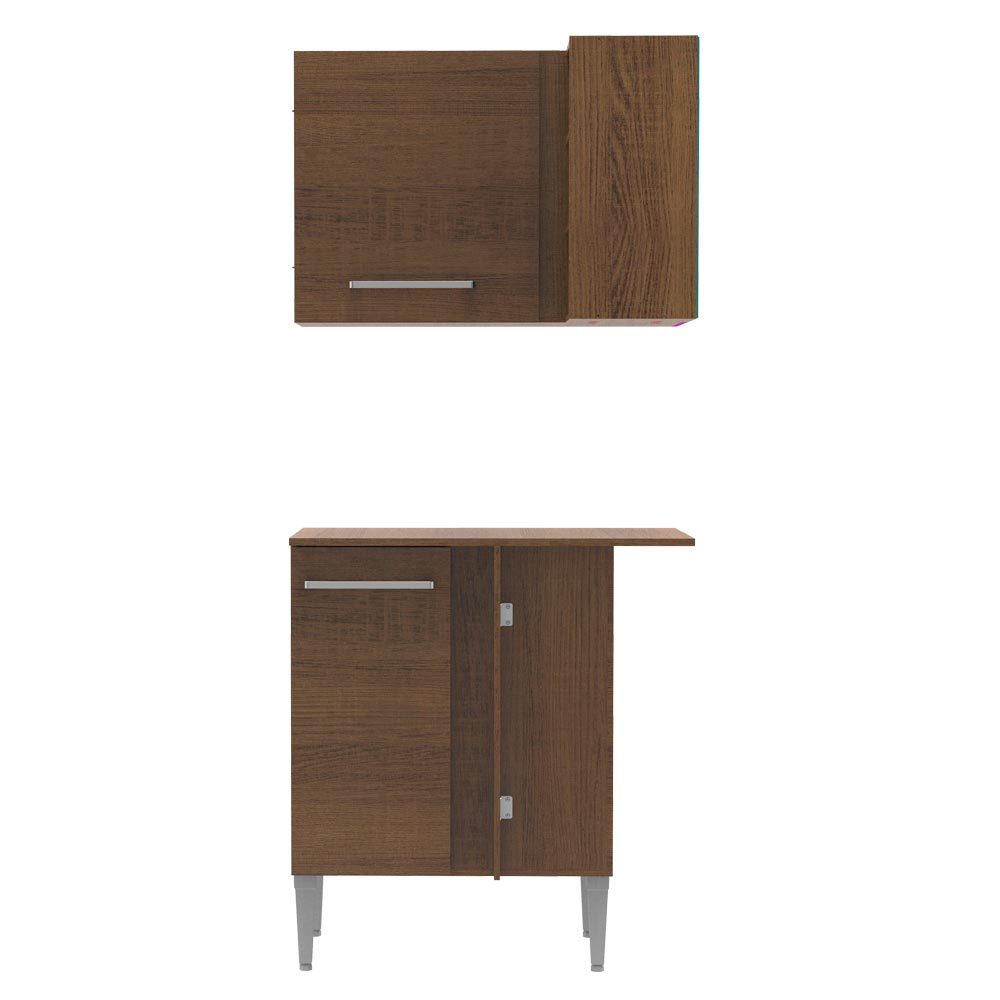 Kit Mueble de Cocina Superior y Mueble Bajo de Esquina Emilly Marrón