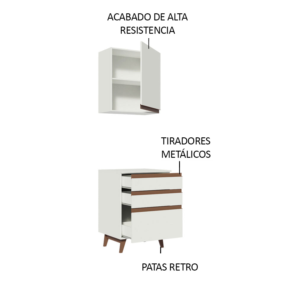 Kit Mueble de Cocina Superior y Mueble Bajo Reims 60 cm Blanco