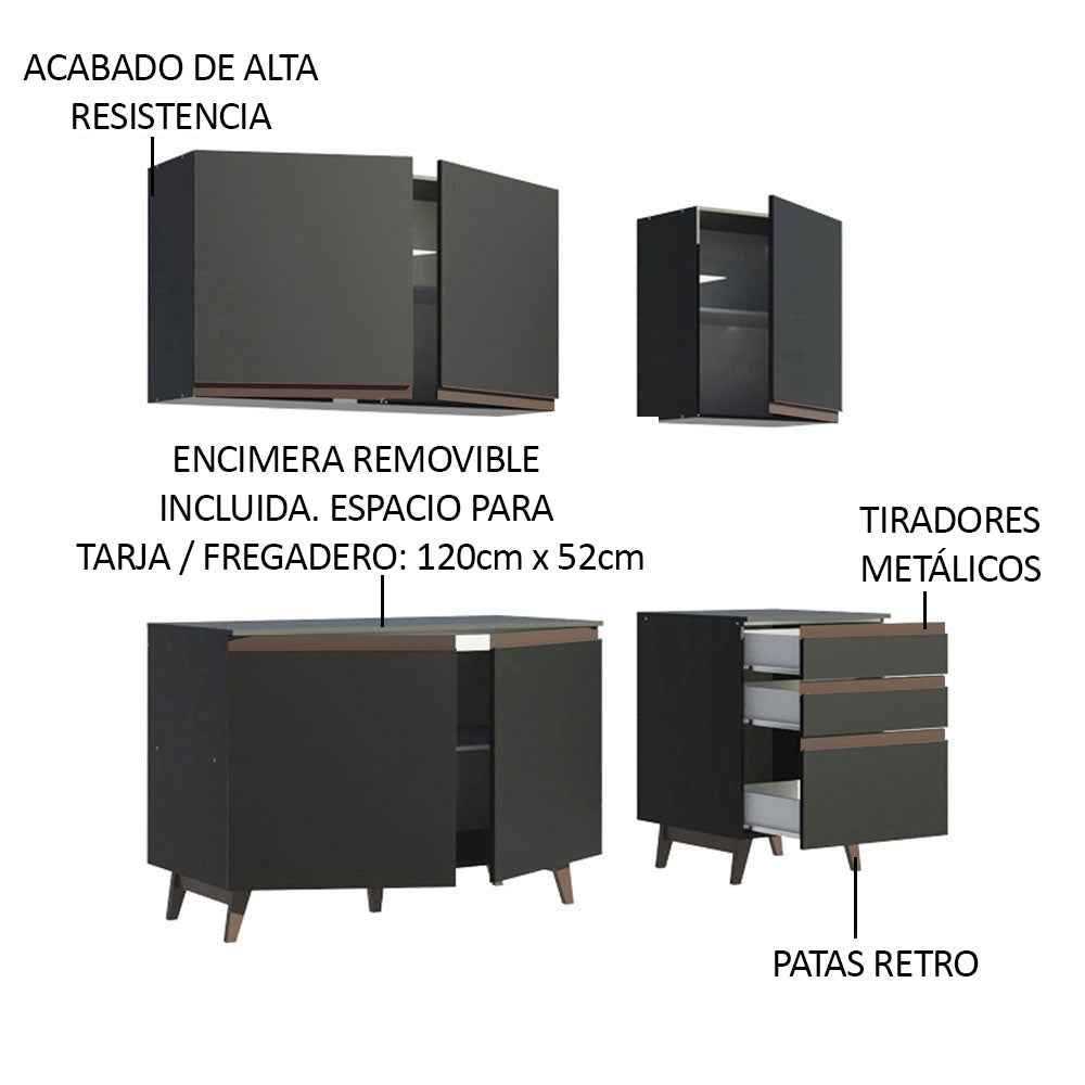 Cocina Integral Reims 1.80 m con Encimera Negro 80