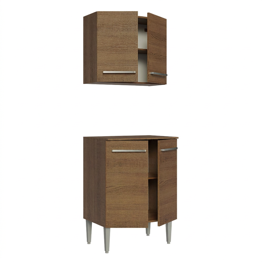 Kit Mueble de Cocina Superior y Mueble Bajo Emilly 64 cm Marrón Madesa