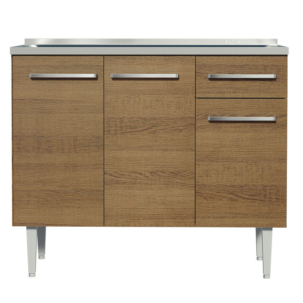 Mueble de Cocina Emilly 1.05 m con Mesón de Acero Marrón