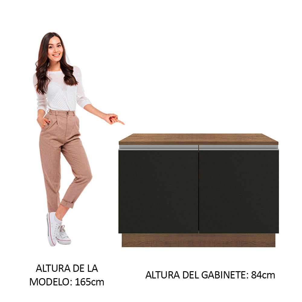 Mueble de Cocina Bajo Glamy 1.20 m 2 Puertas con Encimera Marrón/Negro