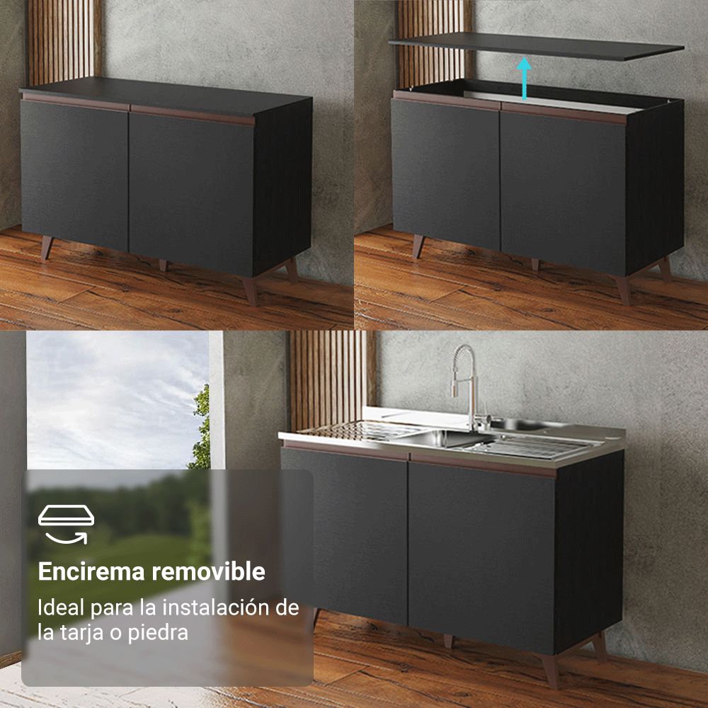 Mueble de Cocina Bajo Reims 1.20 Metros 2 Puertas con Encimera Negro