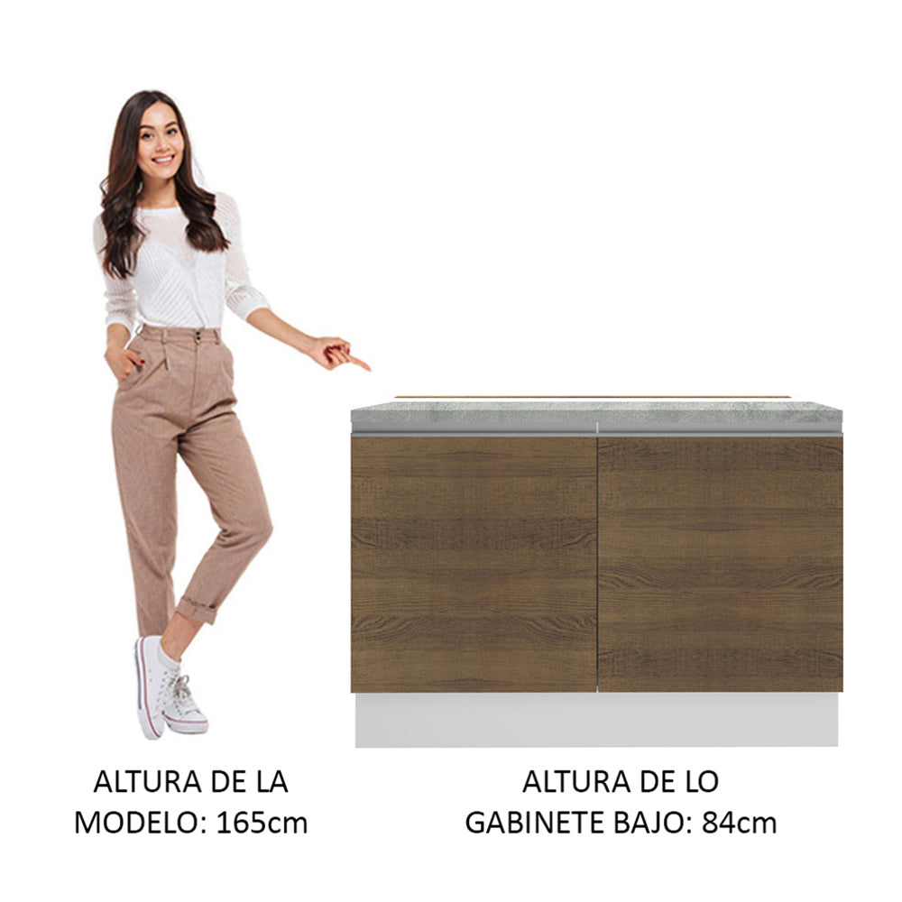 Mueble de Cocina Bajo Glamy 1.20 m 2 Puertas con Encimera Blanco/Marrón