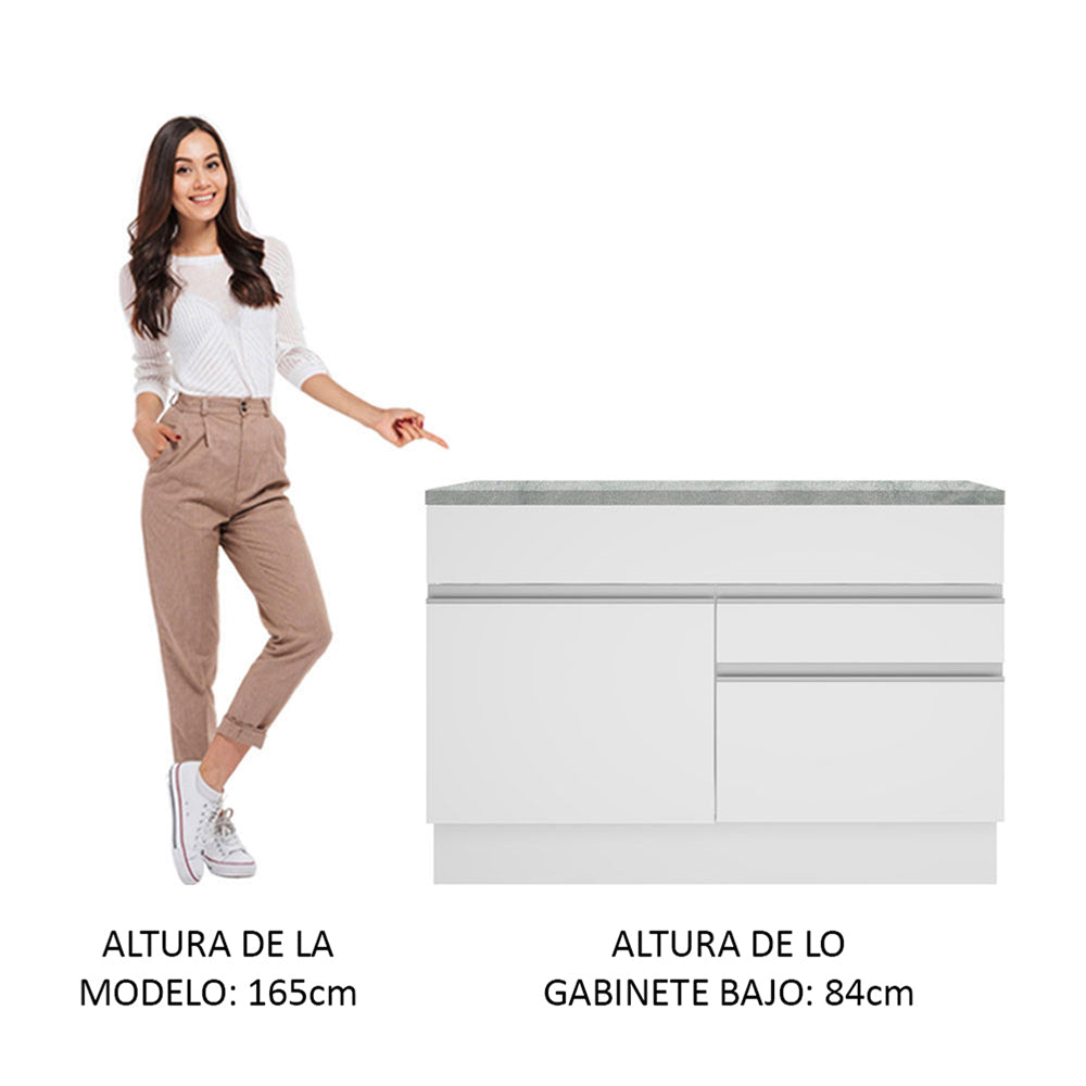 Mueble de Cocina Bajo Glamy 1.20 m 1 Puerta 2 Cajones con Encimera Blanco