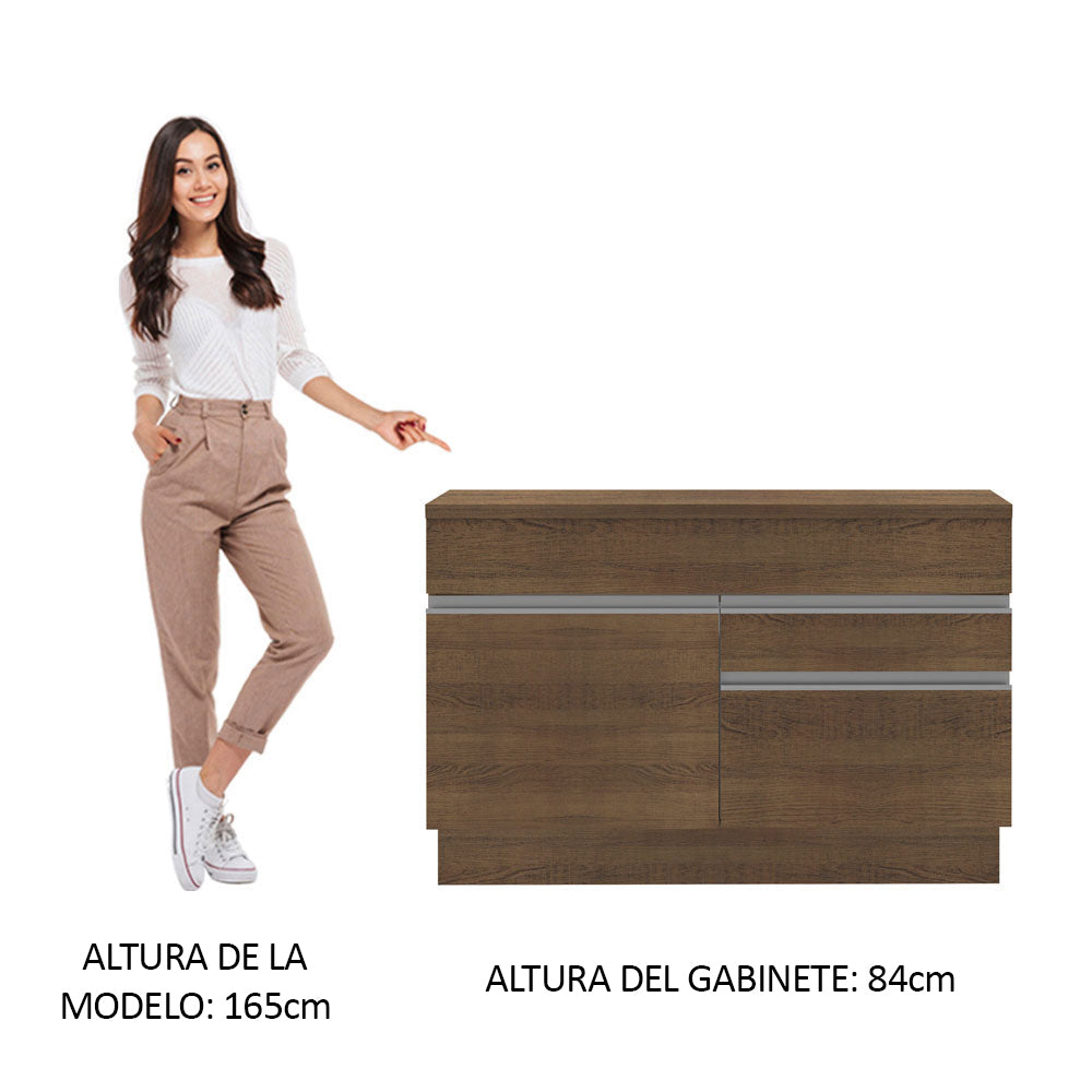 Mueble de Cocina Bajo Glamy 1.20 m 1 Puerta 2 Cajones con Encimera Marrón