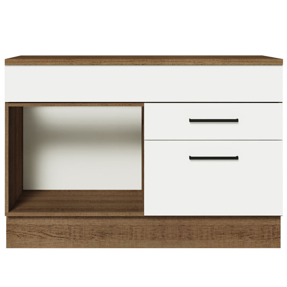 Mueble de Cocina Bajo Agata 1.20 m 1 Puerta 2 Cajones con Encimera Marrón/Blanco