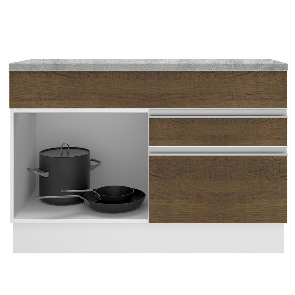 Mueble de Cocina Bajo Glamy 1.20 m 1 Puerta 2 Cajones con Encimera Blanco/Marrón