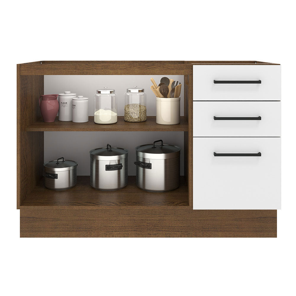 Mueble de Cocina Bajo Agata 1.20 m 2 Puertas 3 Cajones Marrón/Blanco