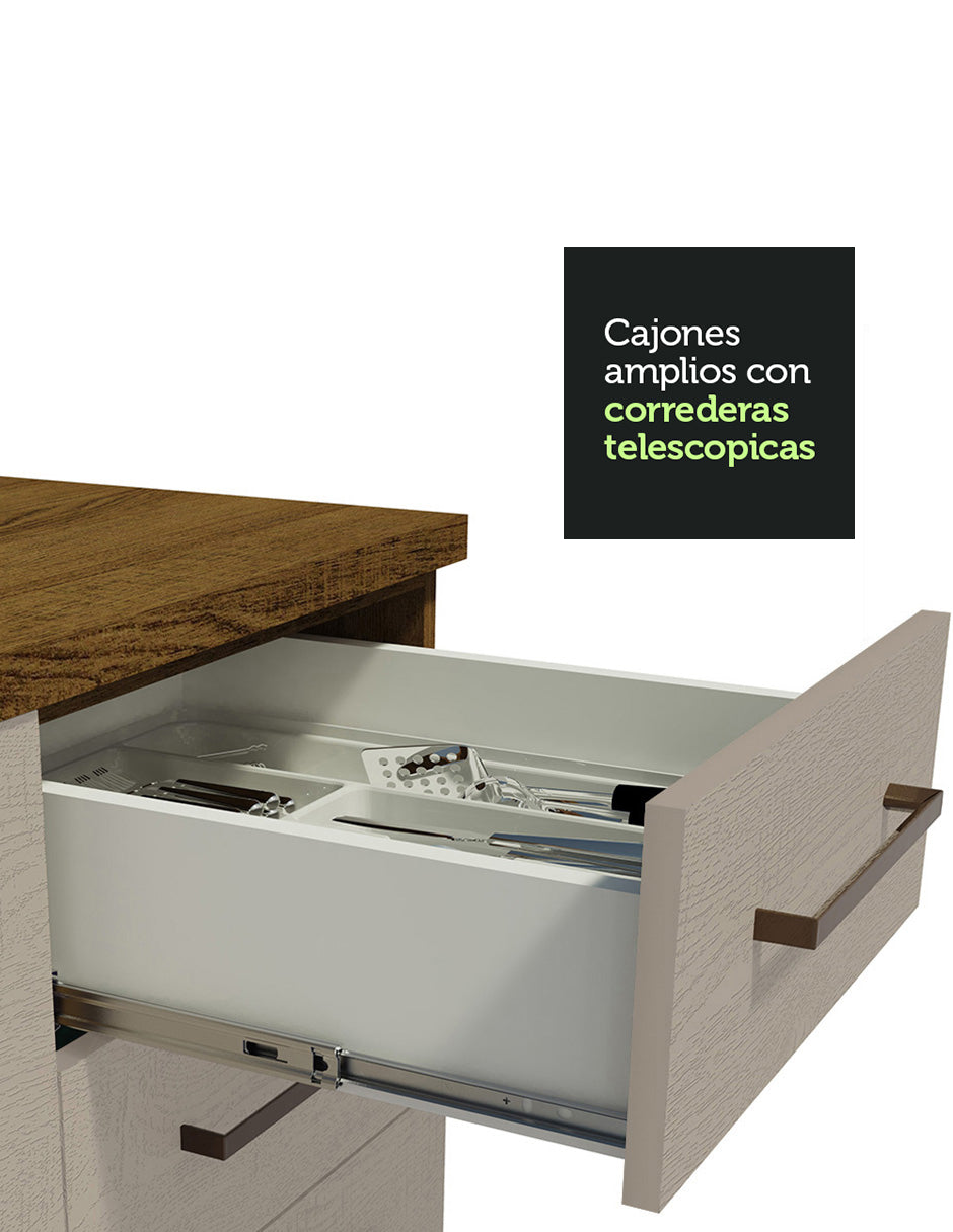 Mueble de Cocina Bajo Agata 1.20 m 2 Puertas 3 Cajones con Encimera Marrón/Crema