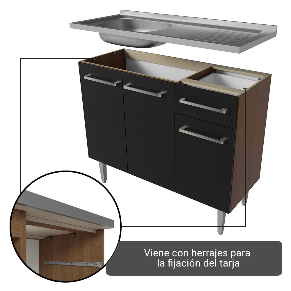 Mueble de Cocina Emilly 1.05 m 3 Puertas 1 Cajón con Encimera de MDP