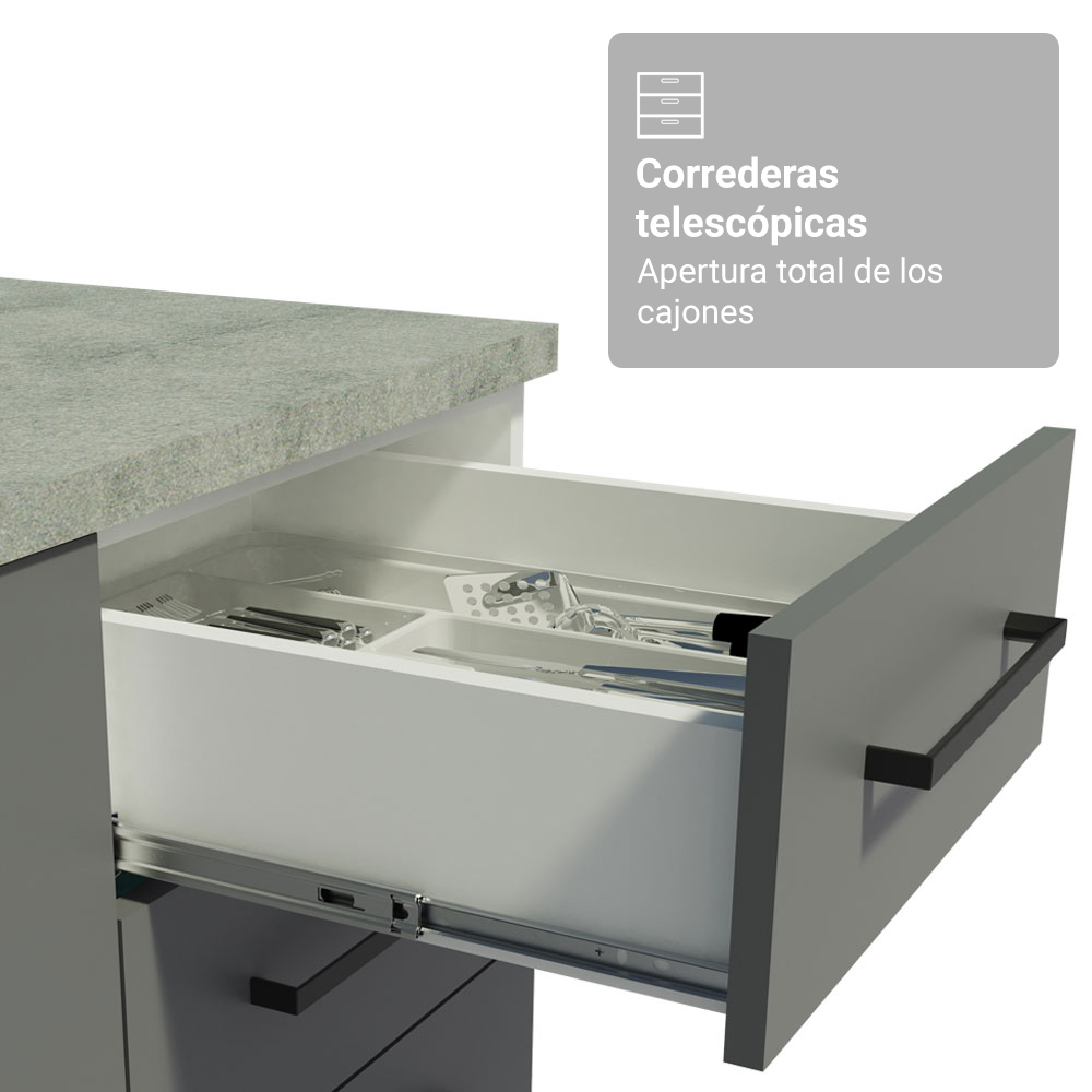Mueble de Cocina Bajo Agata 1.20 m 2 Puertas 3 Cajones con Encimera Blanco/Gris