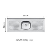 Mueble de Cocina Bajo Glamy 1.50 m 2 Prts 2 Cajones con Mesón de Acero