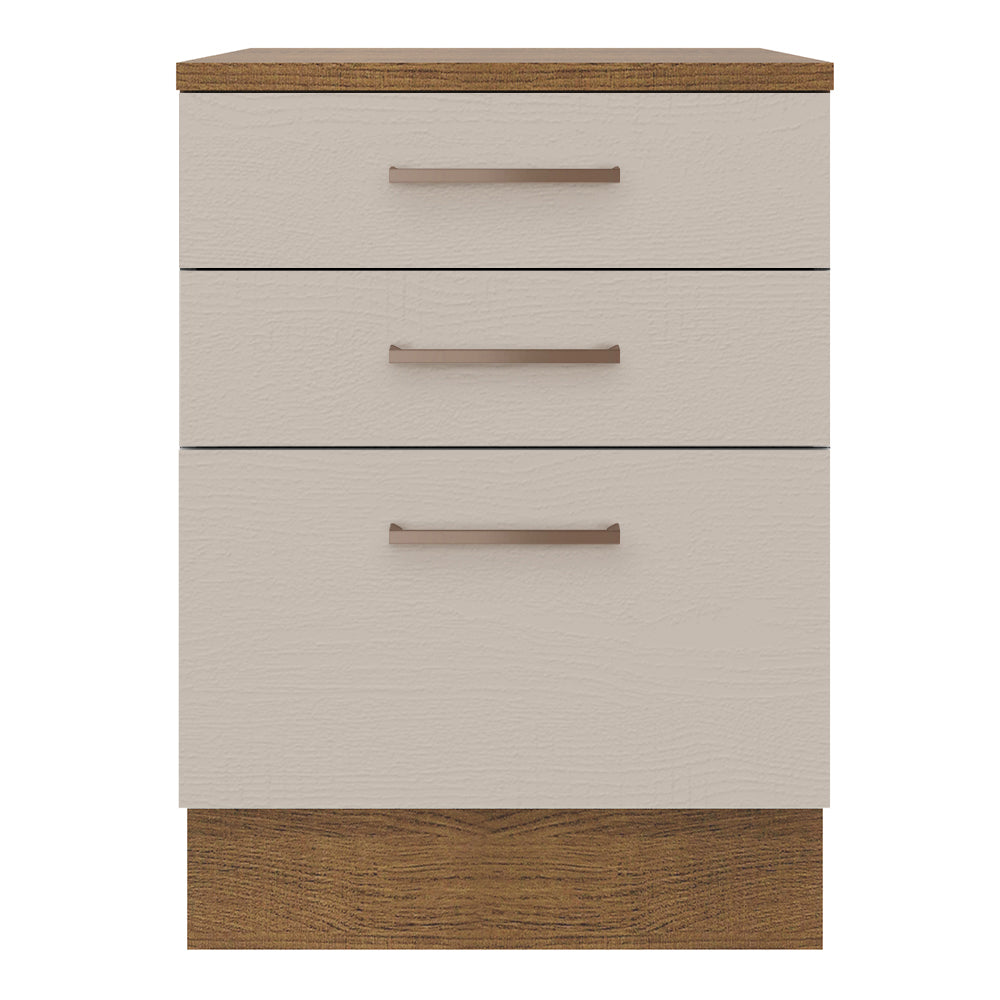 Mueble de Cocina Bajo Agata 60 cm 3 Cajones Marrón/Crema