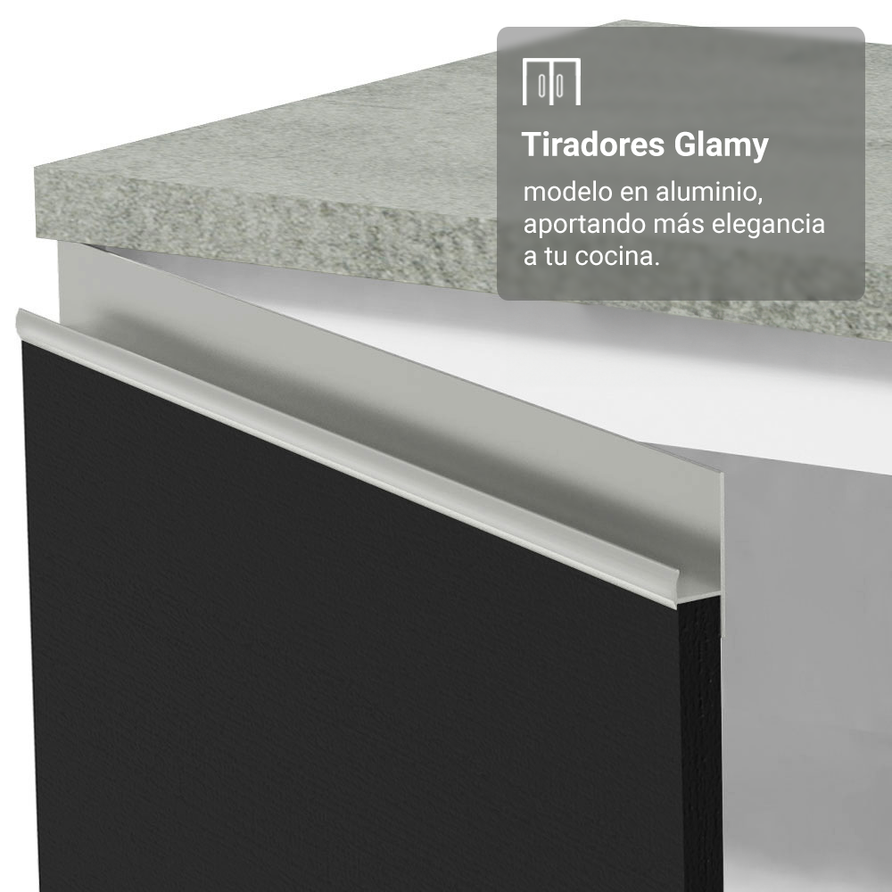 Mueble de Cocina Bajo de Esquina Glamy 1 Puerta Blanco/Negro
