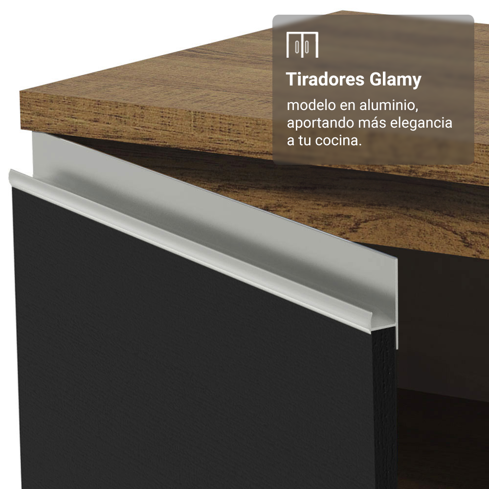 Mueble de Cocina Bajo de Esquina Glamy 1 Puerta Marrón/Negro