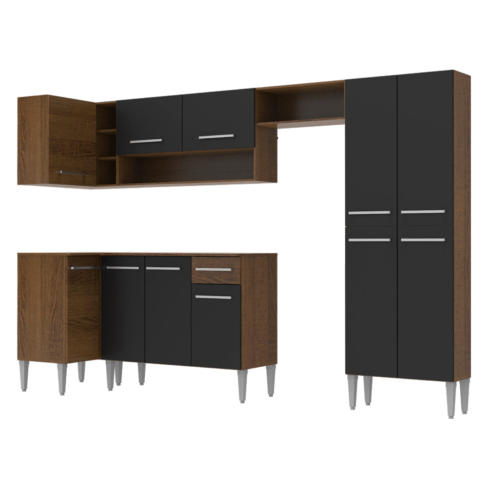 Cocina Integral de Esquina Emilly Sun 3.50 m Marrón/Negro