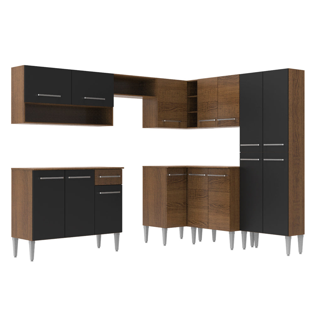 Cocina Integral de Esquina Emilly Ice 4.20 m Marrón/Negro