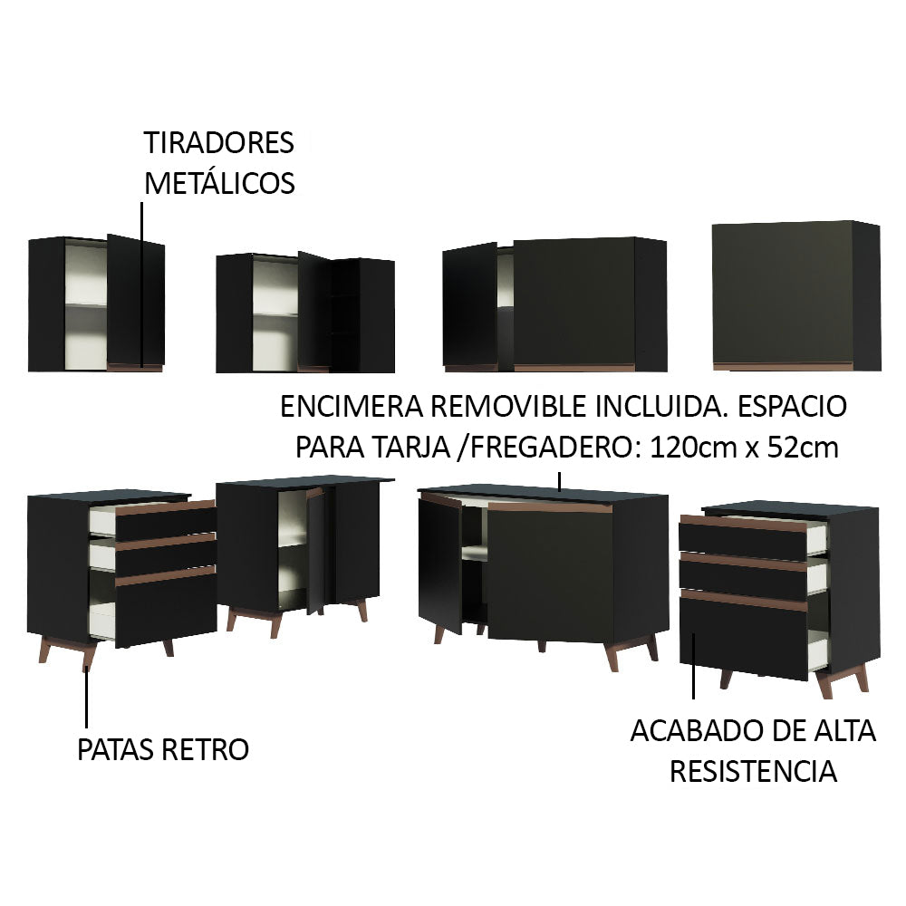 Cocina Integral de Esquina Reims 3.80 m con Encimera Negro 02