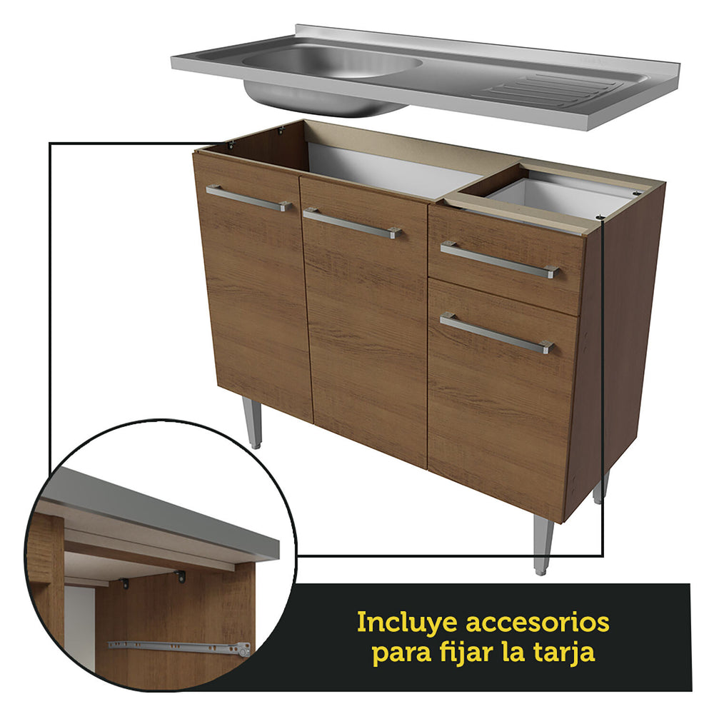 Cocina Integral Compacta Emilly 1.05 m con Mesón de Acero Marrón/Gris 04