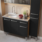Cocina Integral Emilly 137 cm con Mesón de Acero 07 Marrón/Negro Madesa