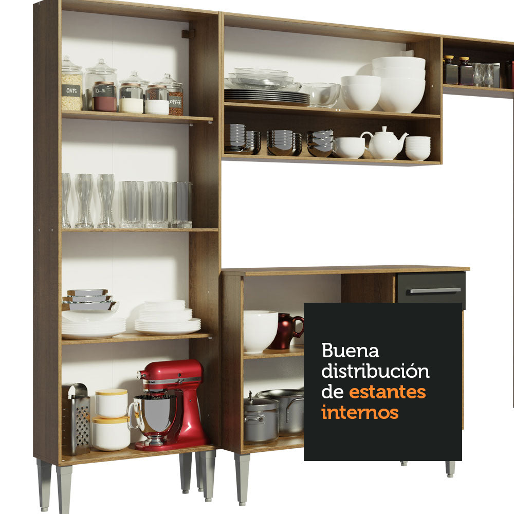 Cocina Integral Emilly Sing 2.00 Metros Marrón/Negro