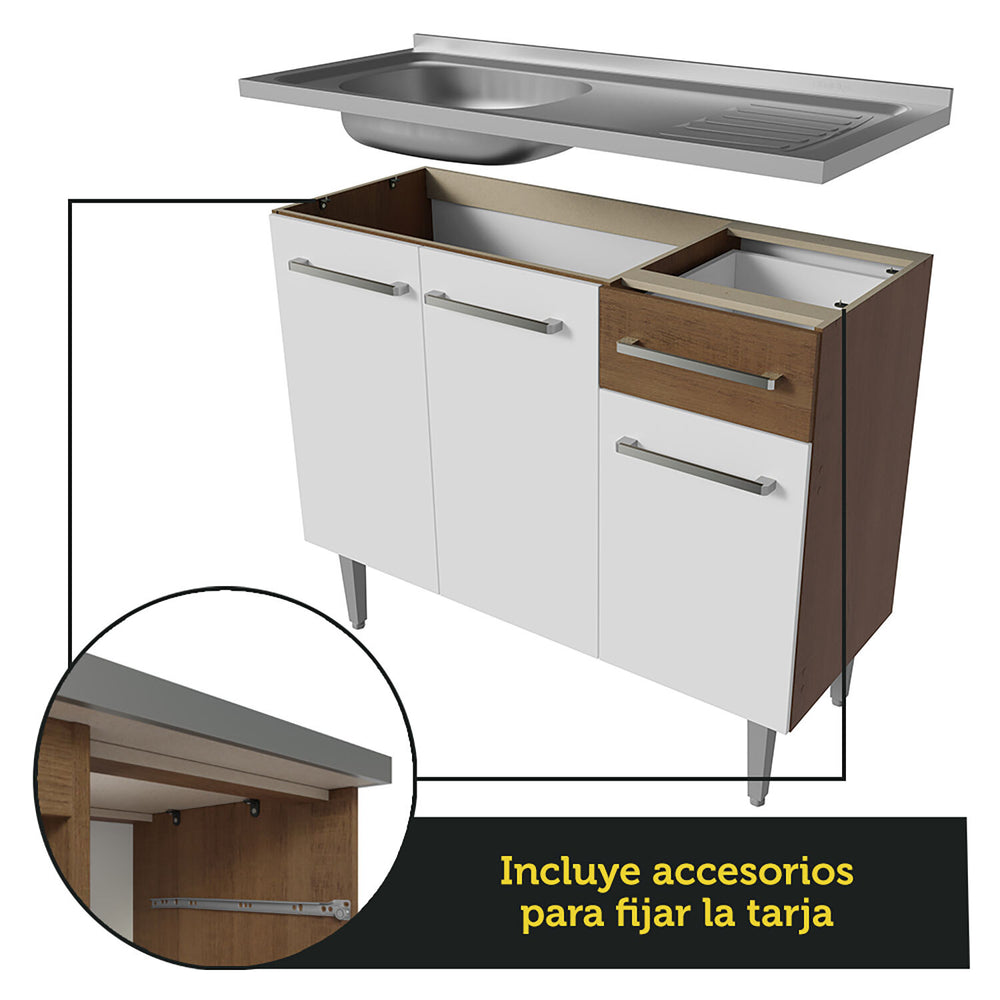 Cocina Integral Emilly 2.90 m con Mesón de Acero Marrón/Blanco 08