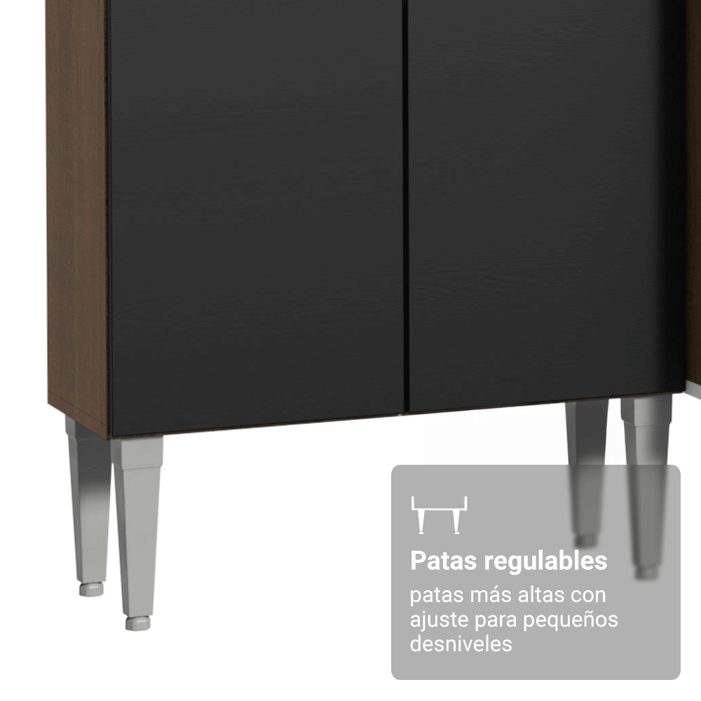 Cocina Integral Emilly 2.90 m con Mesón de Acero Marrón/Negro 09