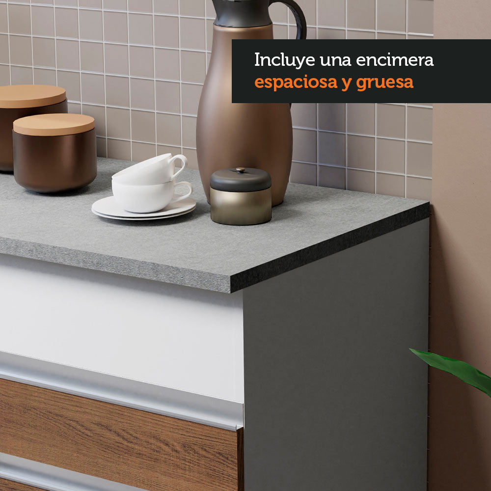 Cocina Integral Glamy 1.50 m con Encimera Blanco/Marrón 01