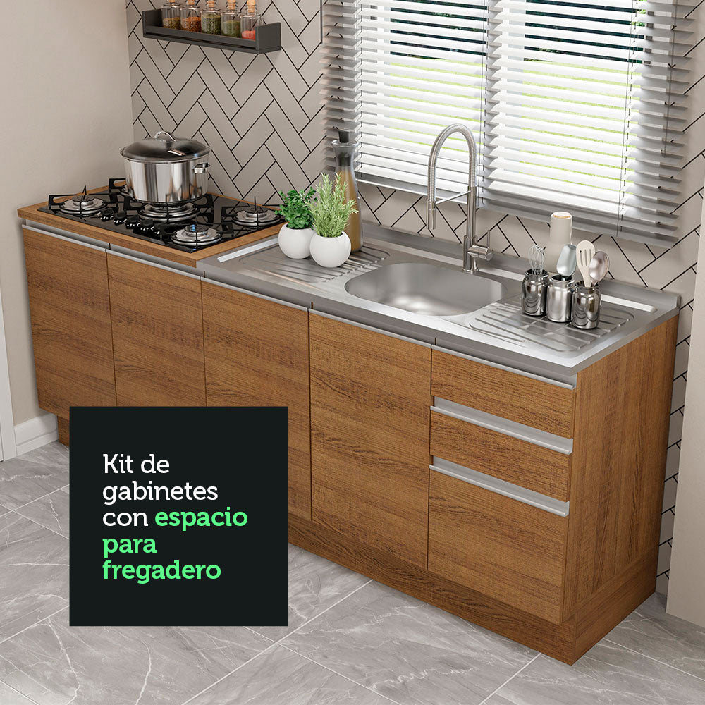 Kit 2 Muebles de Cocina Bajo Glamy 2.00 Metros Marrón