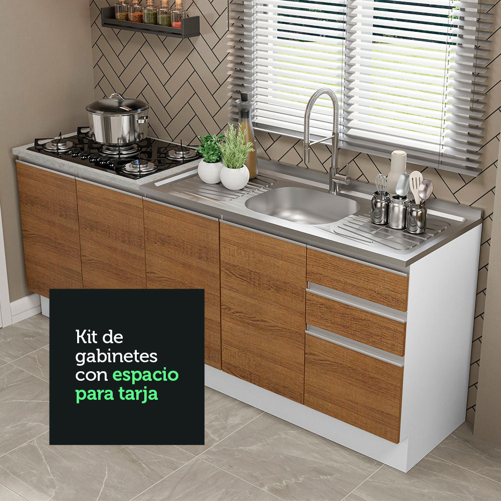 Kit 2 Muebles de Cocina Bajo Glamy 2.00 Metros Blanco/Marrón