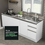Kit 2 Muebles de Cocina Bajo Glamy 200 cm con Mesón de Acero Blanco Madesa