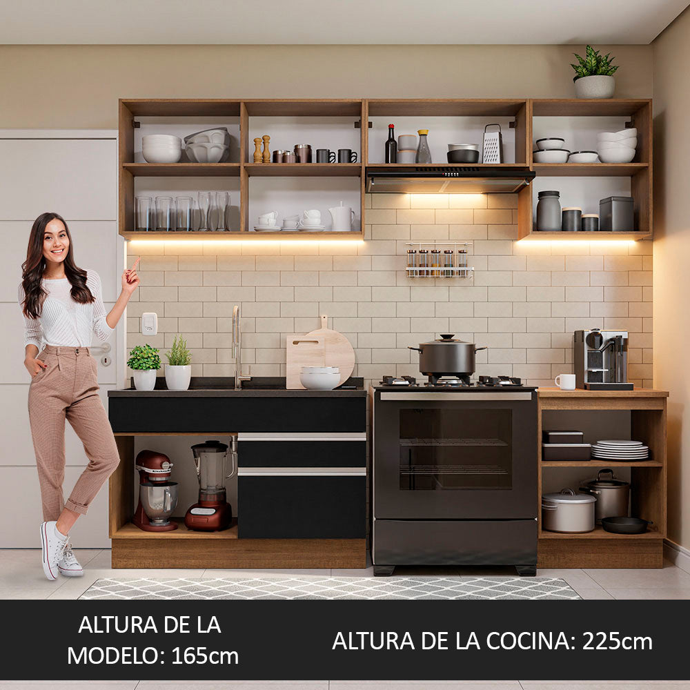 Cocina Integral Glamy 2.60 Metros Marrón/Negro 04