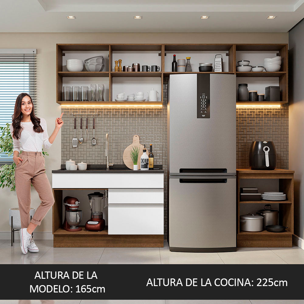 Cocina Integral Glamy 2.60 Metros Marrón/Blanco 05