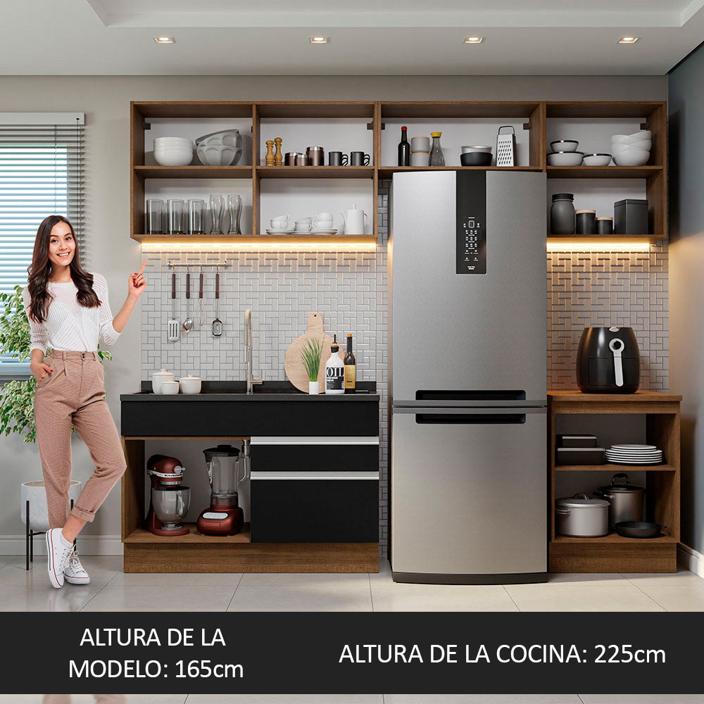 Cocina Integral Glamy 2.60 Metros Marrón/Negro 05