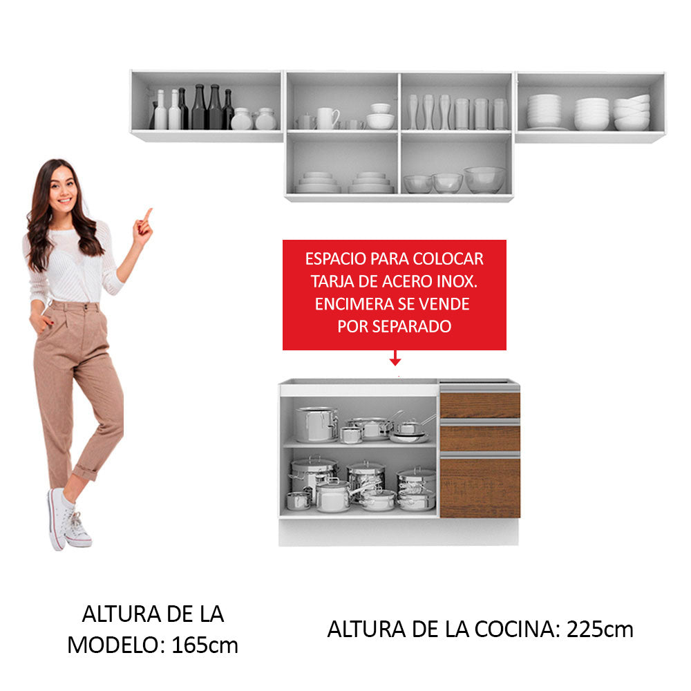 Cocina Integral Marina 2.80 Metros Blanco/Marrón/Blanco