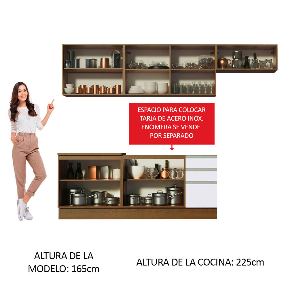 Cocina Integral Marcela 2.80 Metros Marrón/Blanco