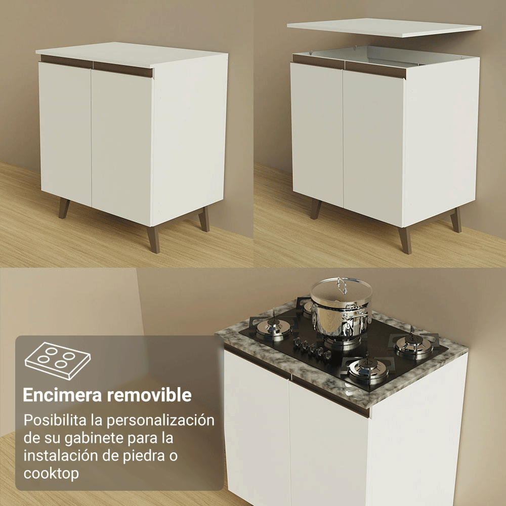 Kit 2 Muebles de Cocina Bajos Reims 1.30 m con Encimera