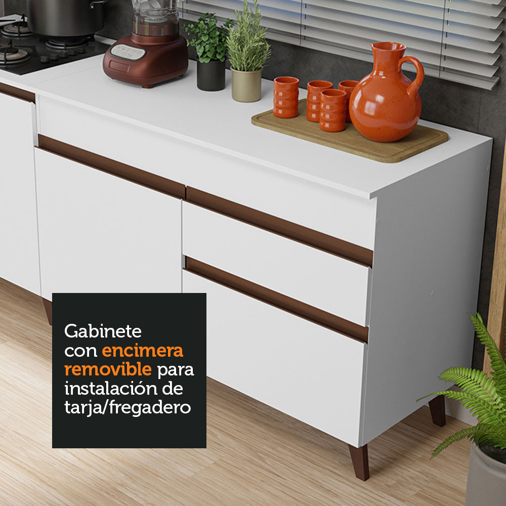 Kit 2 Muebles de Cocina Bajos Reims 1.90 m con Encimera - Blanco