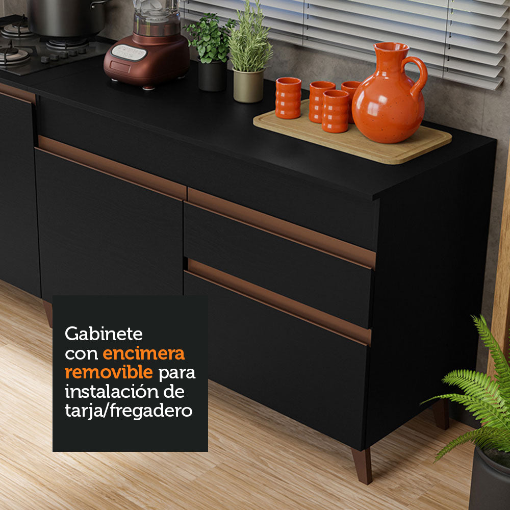 Kit 2 Muebles de Cocina Bajos Reims 1.90 m con Encimera Negro