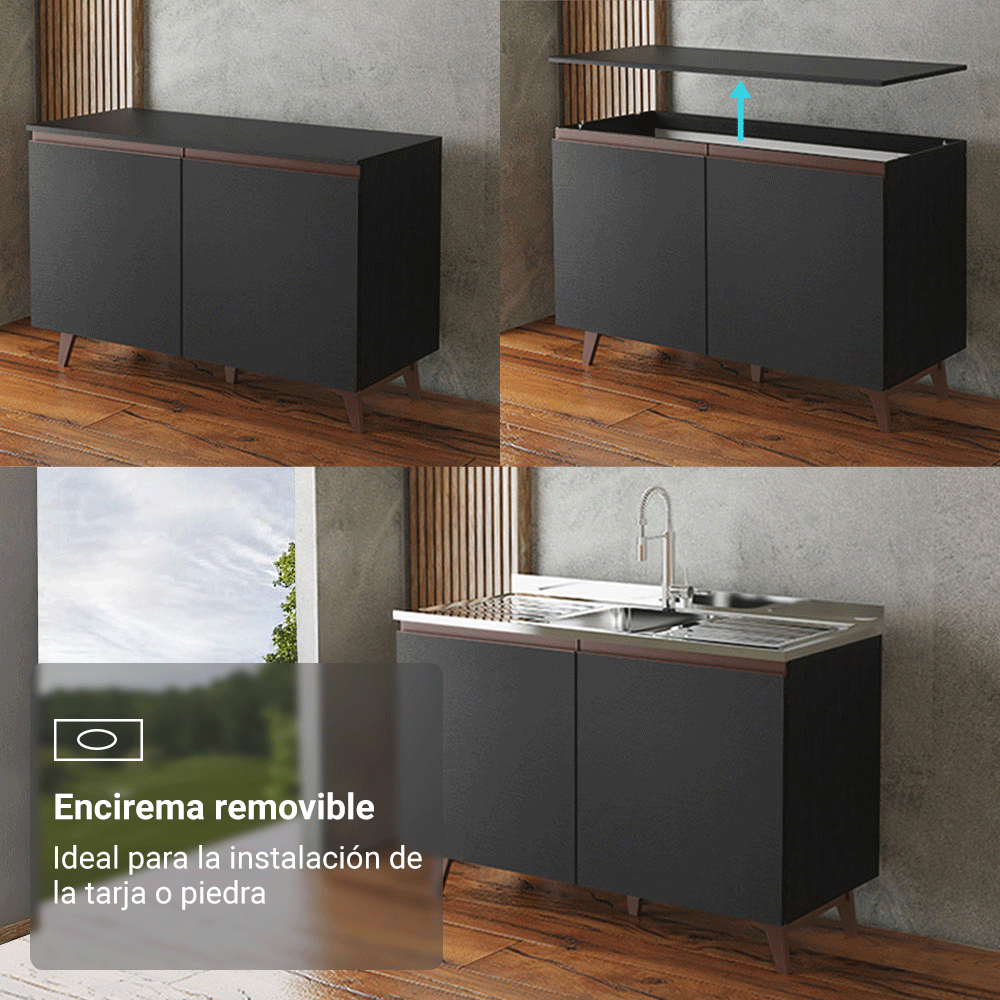 Kit 3 Muebles de Cocina Bajos Reims 2.40 m con Encimera Negro