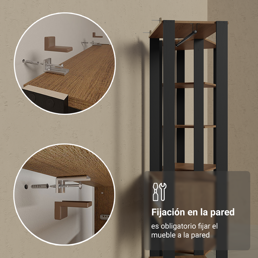 Clóset Modulado Abierto Valencia 4 Cajones 14 Niveles 180 cm x 258 cm x 45 cm Marrón/Negro 02