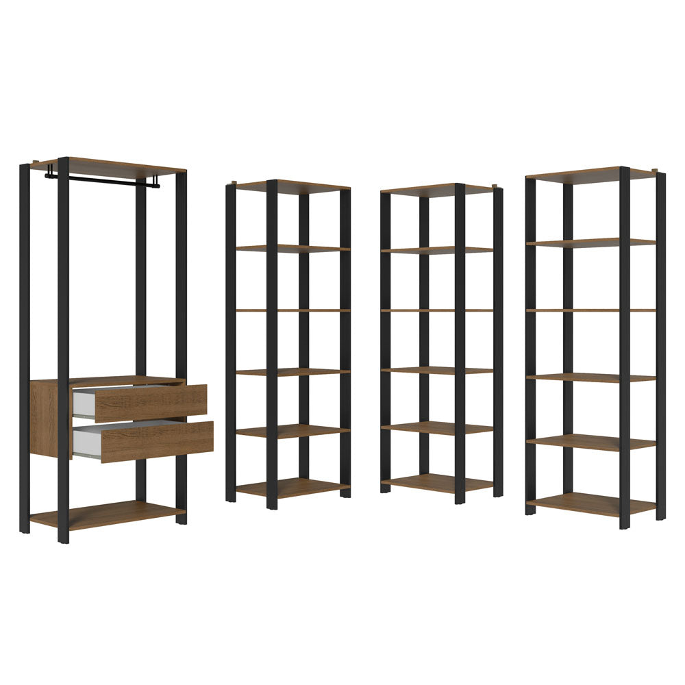 Clóset Modulado Abierto Valencia 2 Cajones 17 Niveles 180 cm x 337 cm x 45 cm Marrón/Negro 05