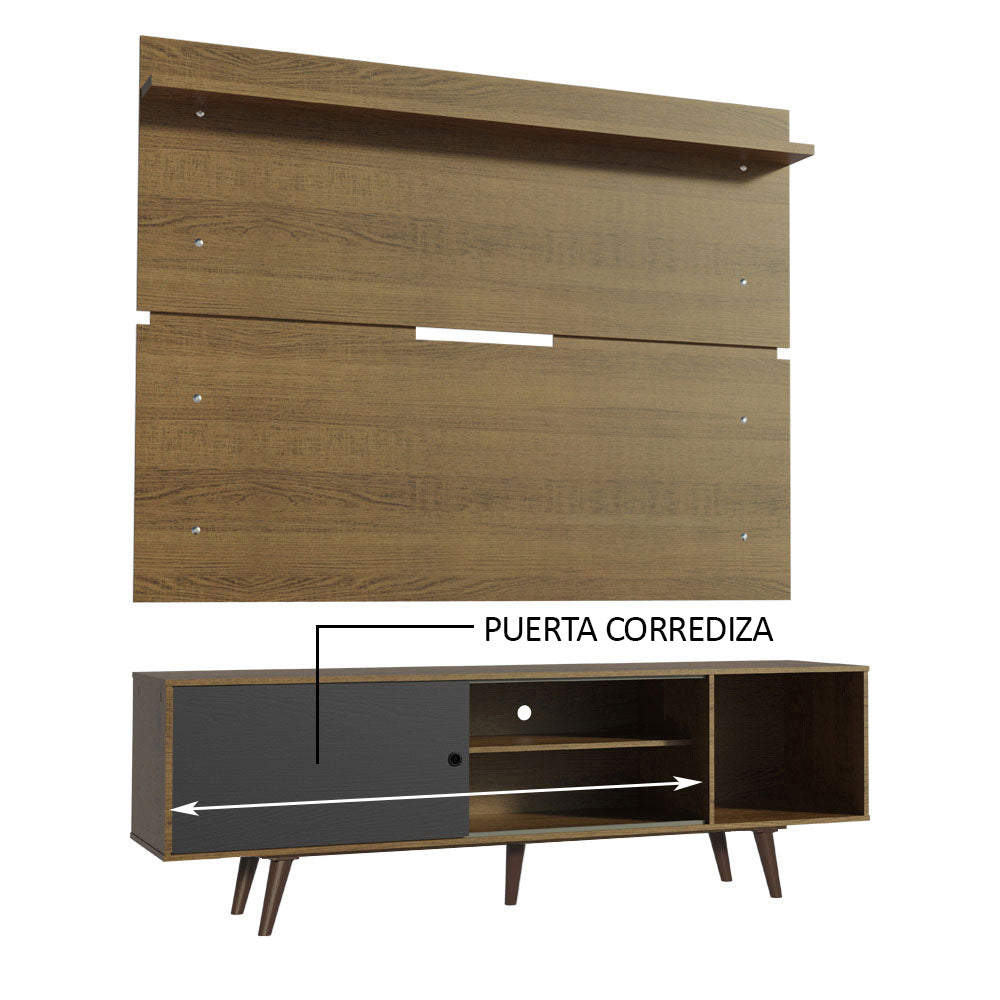 Centro de Entretenimiento para TV Dubai 160 cm Mesa y Panel Hasta 65 Pulgadas Marrón/Negro/Marrón Madesa