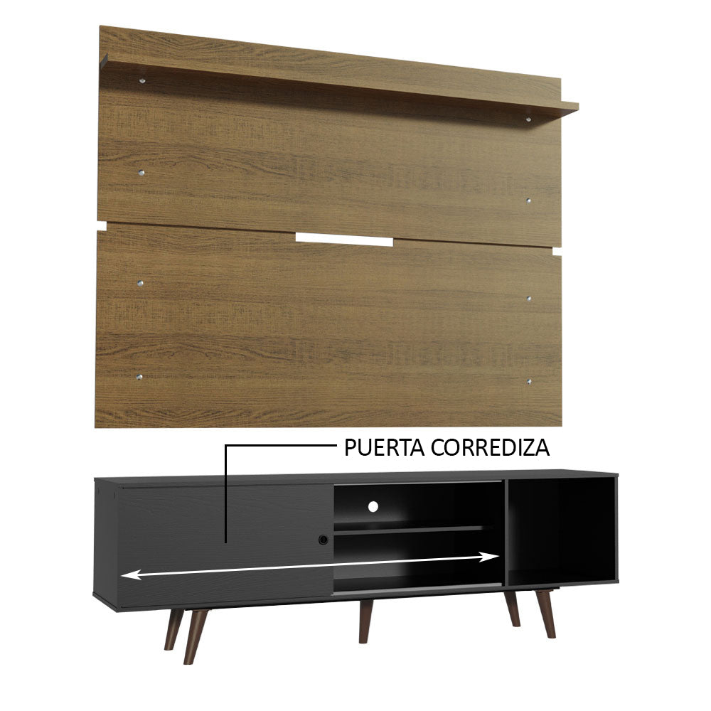 Centro de Entretenimiento para TV Dubai Mesa y Panel Hasta 65 Pulgadas Negro/Marrón (Patas Marrón)